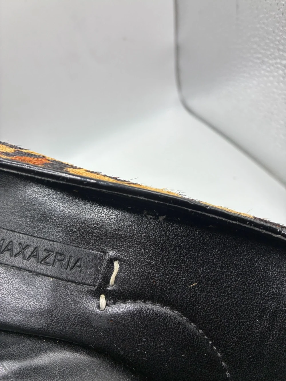 BCBGMAXAZRIA Leopard Calf Hair Peep Toe Wedge Heels Women’s 5.5B Leather Shoes